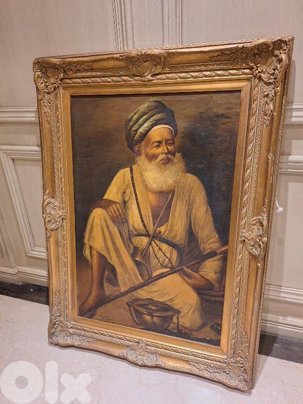 لوحة رسم زيتي شرقي انتيك رائعة جدا ومميزة مع كادر خشب 1