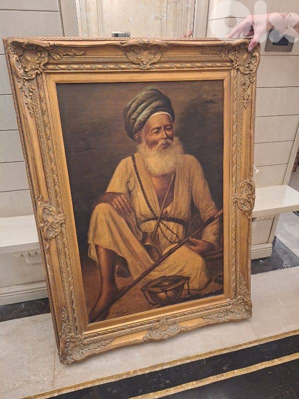 لوحة رسم زيتي شرقي انتيك رائعة جدا ومميزة مع كادر خشب 2