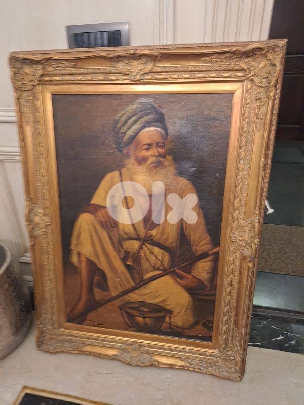 لوحة رسم زيتي شرقي انتيك رائعة جدا ومميزة مع كادر خشب 4