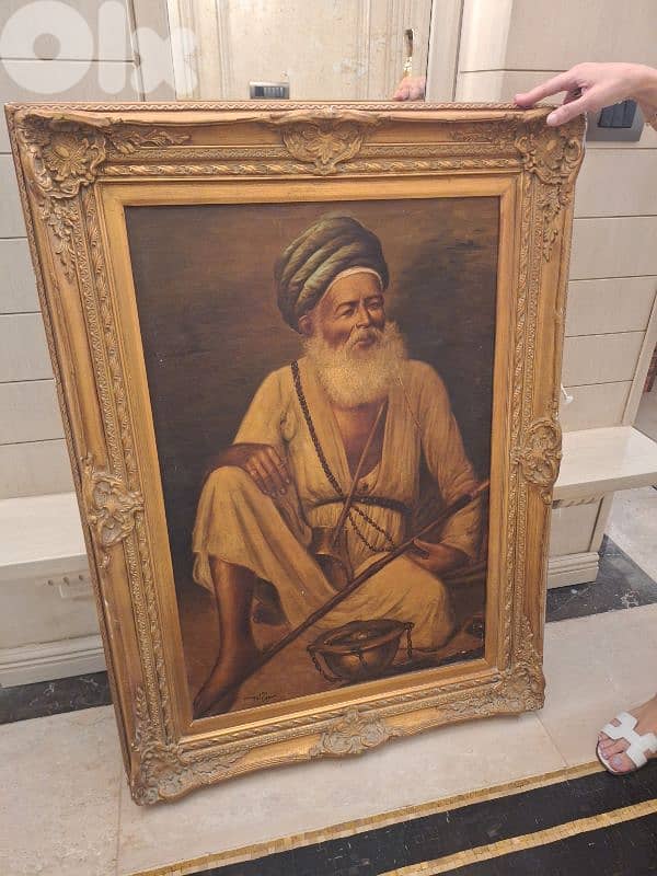 لوحة رسم زيتي شرقي انتيك رائعة جدا ومميزة مع كادر خشب 5