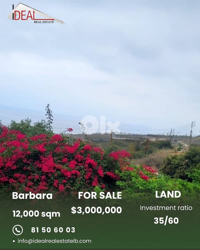 Land for sale in Barbara Jbeil عقار  للبيع في البربارة جبيل 0