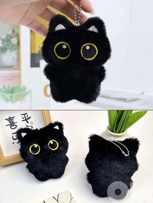 Soft black cat plush and keychain 1