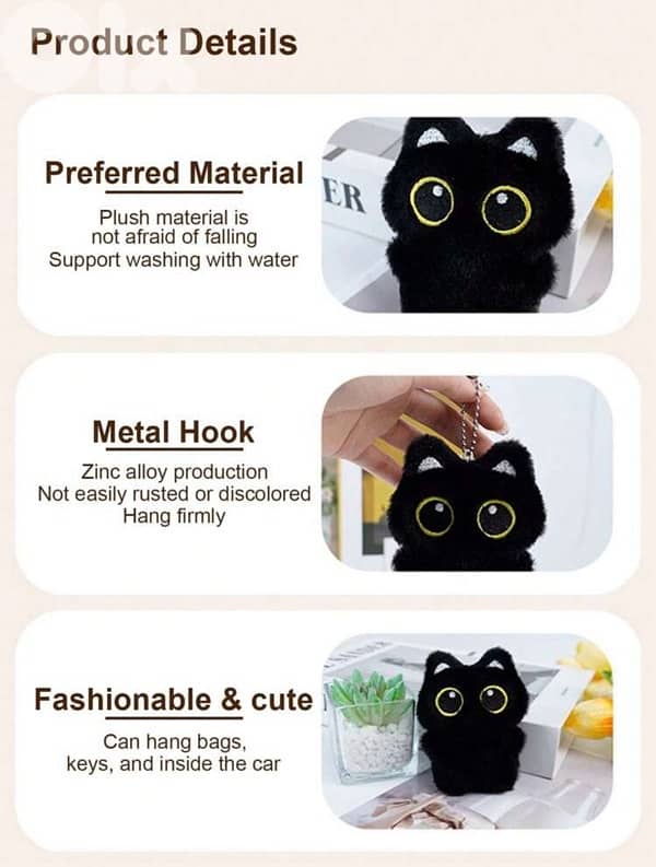 Soft black cat plush and keychain 2