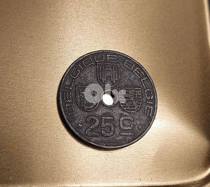 Belgium 1942 WW II Zinc 25 Centimes Leopold III 0