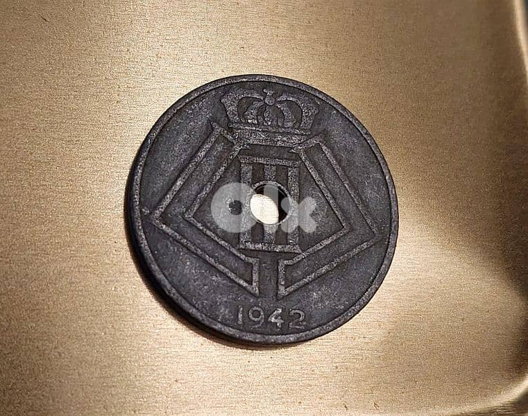 Belgium 1942 WW II Zinc 25 Centimes Leopold III 1