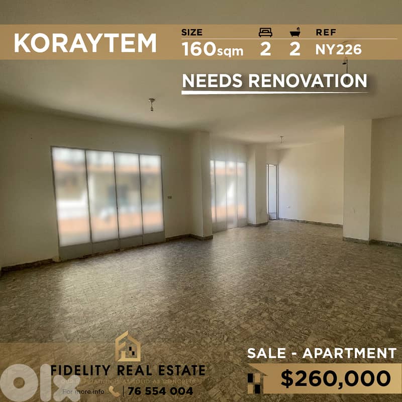 Apartment for sale in Koraytem NY226 شقة للبيع في قريطم 0