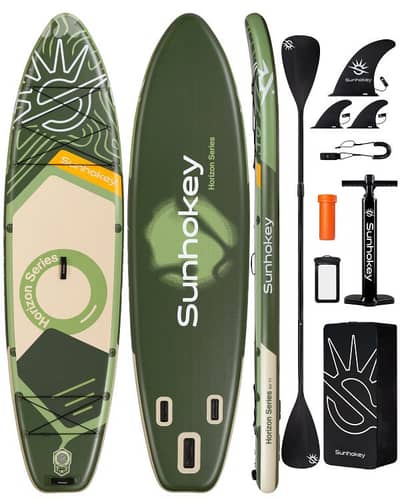 SUNHOKEY (Green) Stand Up Paddle Board (SUP) + D-rings for kayak seat