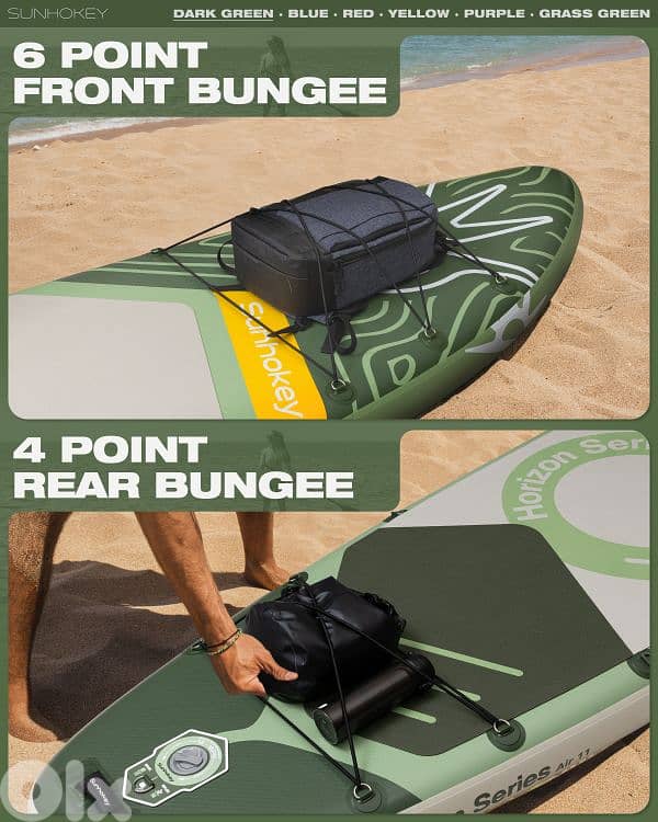 SUNHOKEY (Green) Stand Up Paddle Board (SUP) + D-rings for kayak seat 3