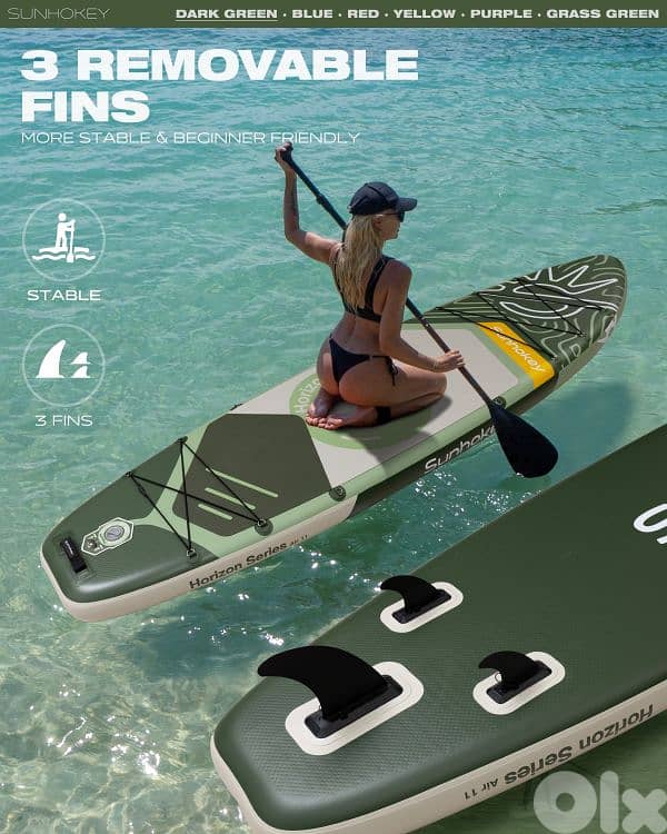 SUNHOKEY (Green) Stand Up Paddle Board (SUP) + D-rings for kayak seat 6