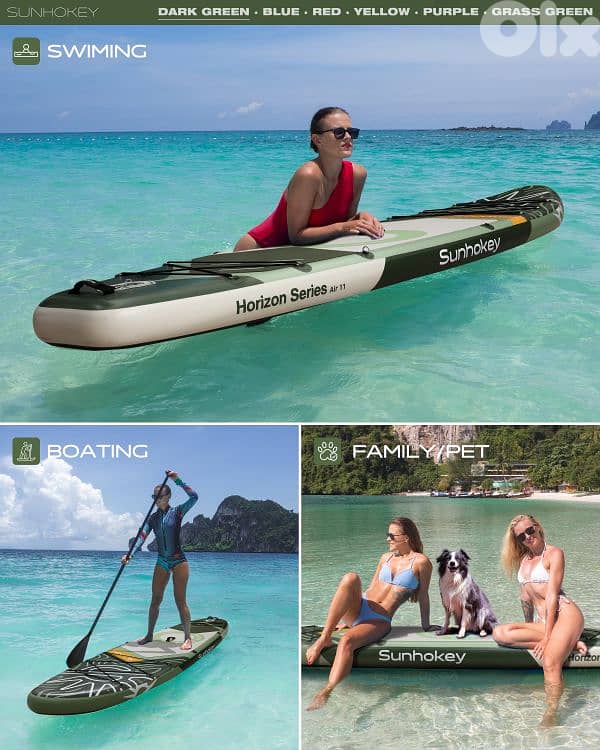 SUNHOKEY (Green) Stand Up Paddle Board (SUP) + D-rings for kayak seat 7