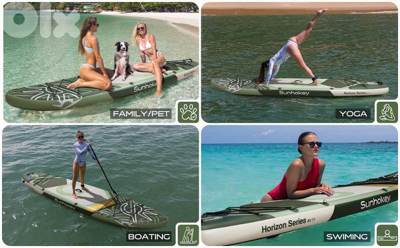 SUNHOKEY (Green) Stand Up Paddle Board (SUP) + D-rings for kayak seat 9