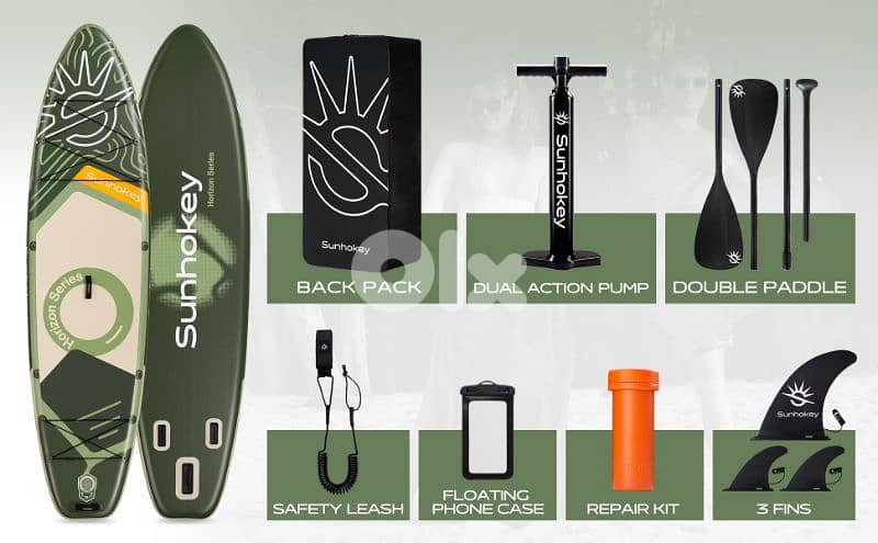 SUNHOKEY (Green) Stand Up Paddle Board (SUP) + D-rings for kayak seat 10