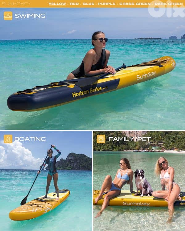 SUNHOKEY (YELLOW) Stand Up Paddle Board (SUP) + D-rings for kayak seat 7