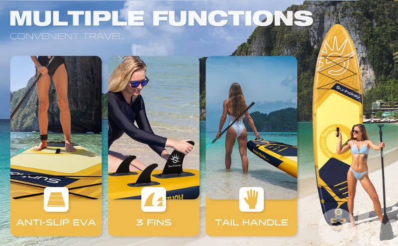 SUNHOKEY (YELLOW) Stand Up Paddle Board (SUP) + D-rings for kayak seat 8