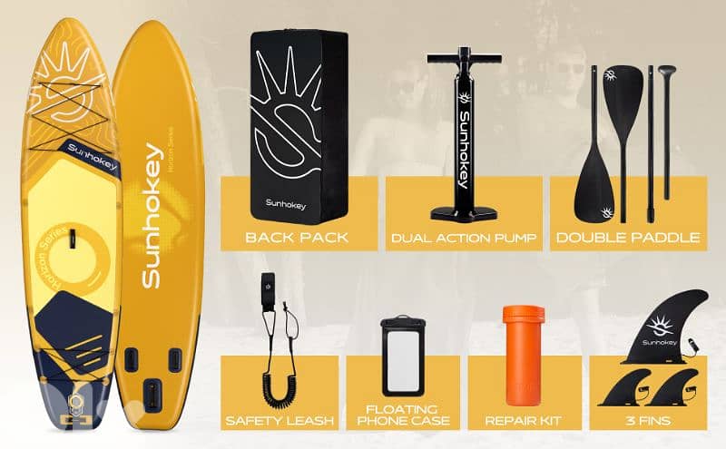 SUNHOKEY (YELLOW) Stand Up Paddle Board (SUP) + D-rings for kayak seat 10