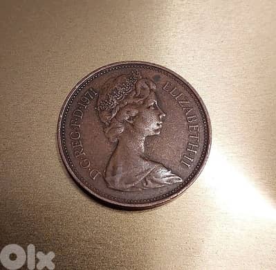 England 1971 Q. Elizabeth II two new pence coin