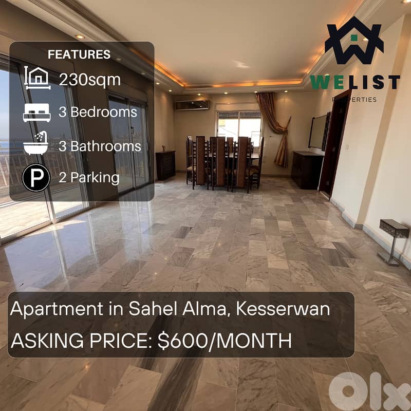 230sqm Apartment for rent in Sahel Alma  REF: MA25FSSA230500R 0