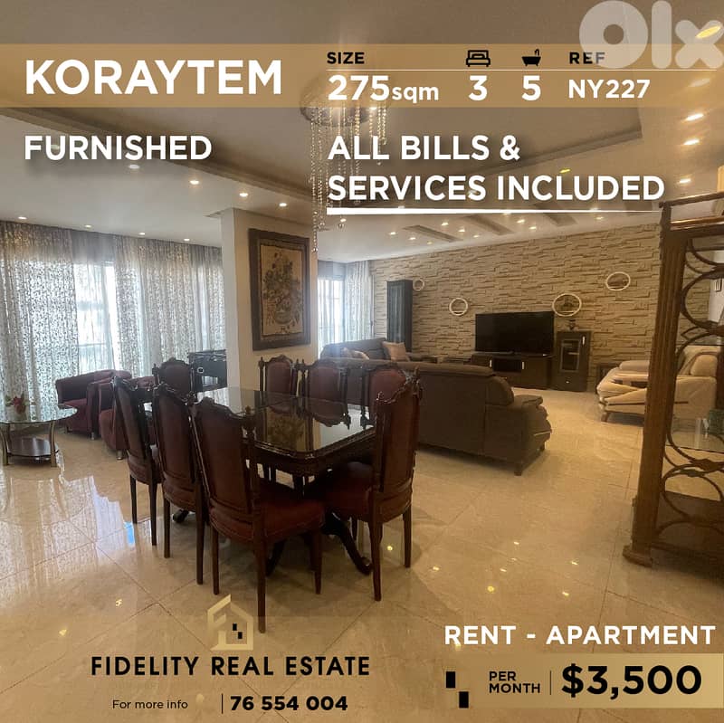 Apartment for rent in Koraytem NY227 شقة مفروشة للإيجار في قريطم 0