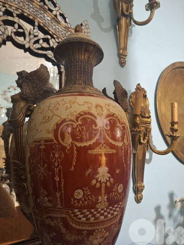 فاز بورسولان سافر مع برونز فرنسي قديم حجم كبير شغل فني دوي 1