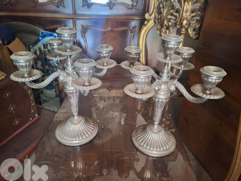 شمعدان عدد٢ مطلي بالفضة انتيك قديم 1