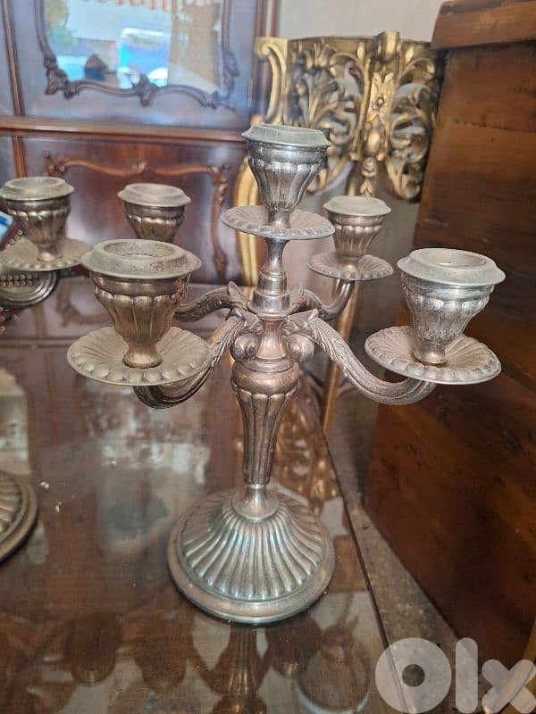 شمعدان عدد٢ مطلي بالفضة انتيك قديم 2