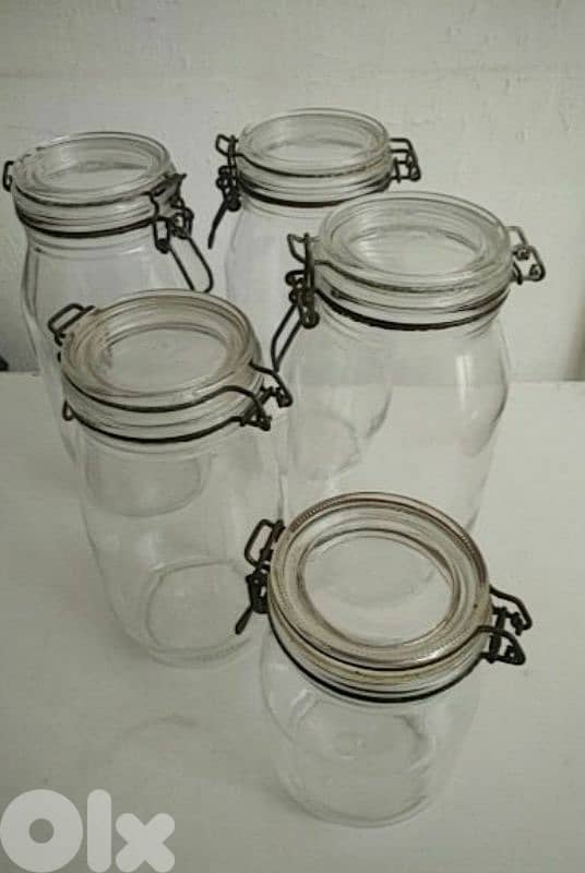 Vintage 5 ARC France Glass Jars herm canister - Not Negotiable 0