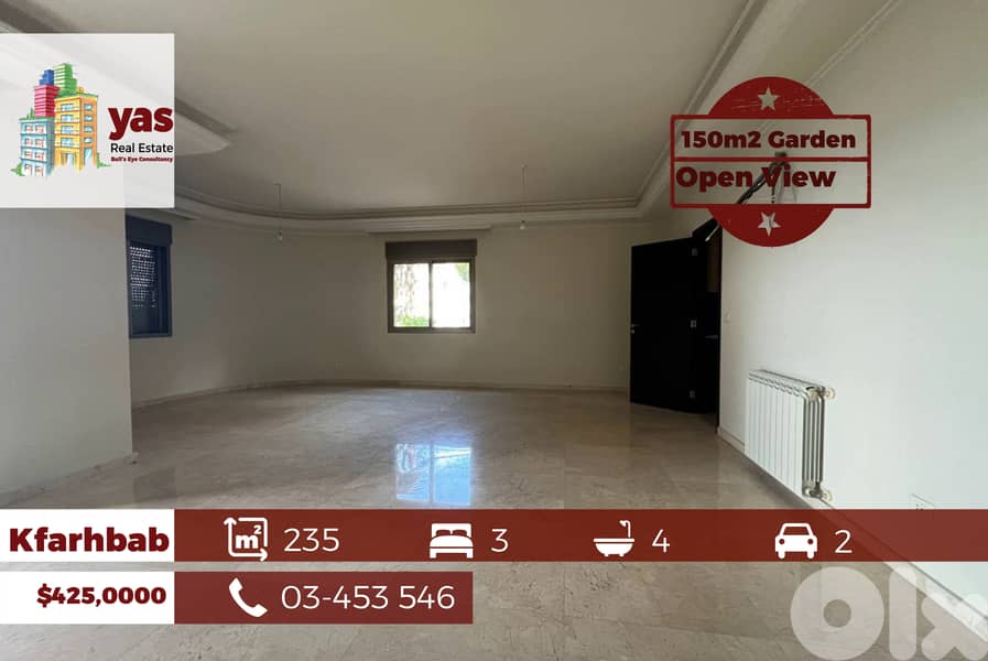Kfarhbab 235m2 | 150m2 Garden | Mountain & Sea View | Catch | EH/IV 0