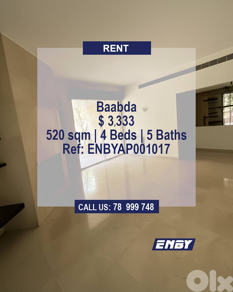 Apartment for rent in Baabda | Big Rooms | Chimney | Luxirious Area 0