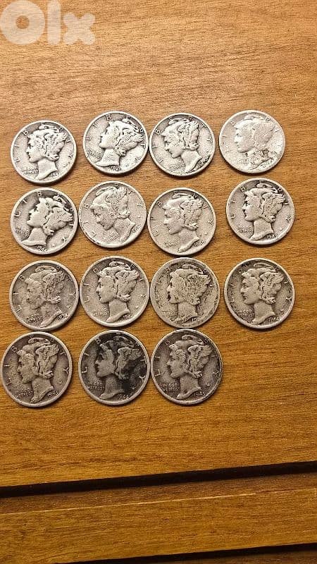 one dime silver 1937.41. 42.43. 44. 1