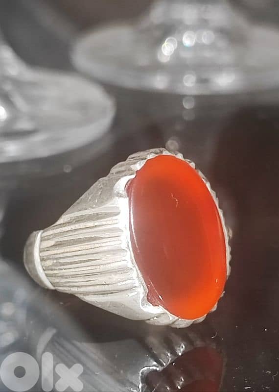 Silver Ring Aqeeq Yamani 950 Bahrain Made 0