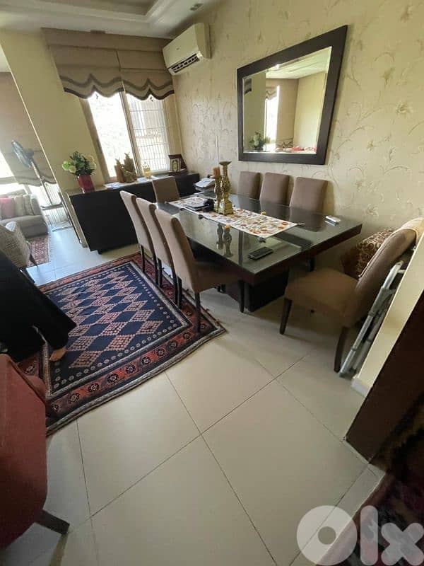 dining table with 8 chairs + cabinet for storage 0