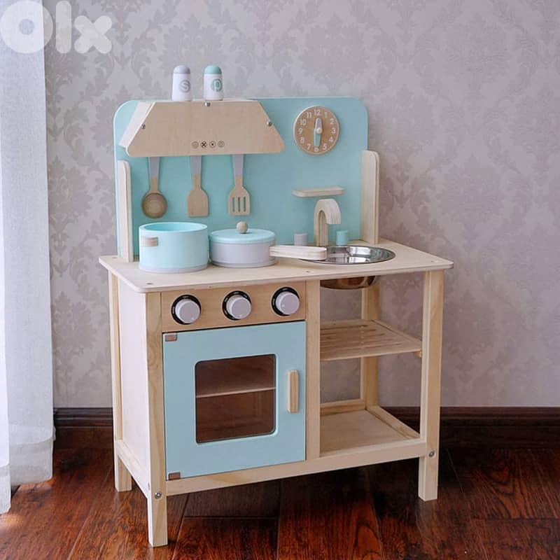 Wooden Kitchen Playset With Accessories - طقم مطبخ خشبي مع إكسسوارات 0
