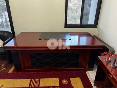 wood desk table and 6 chairs