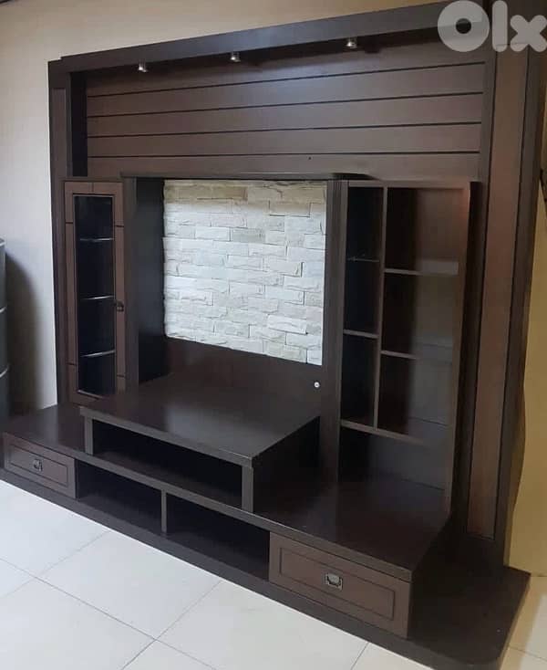 Brown TV cabinet فيترين خشب 1