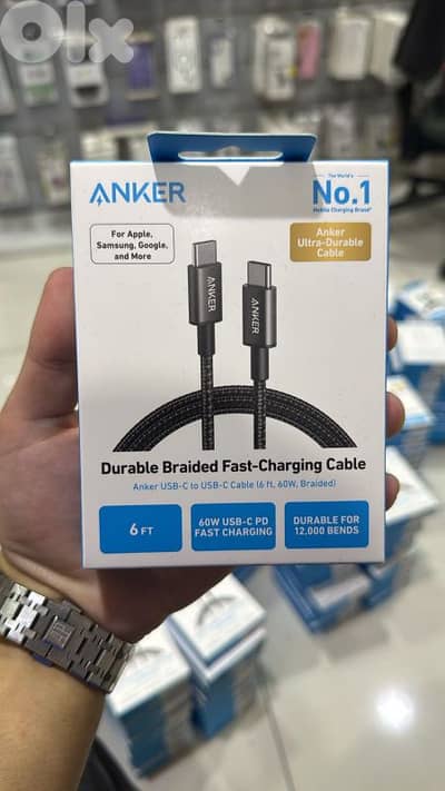 Anker usb-c to usb-c cable 6ft 60w braided black A8753H11