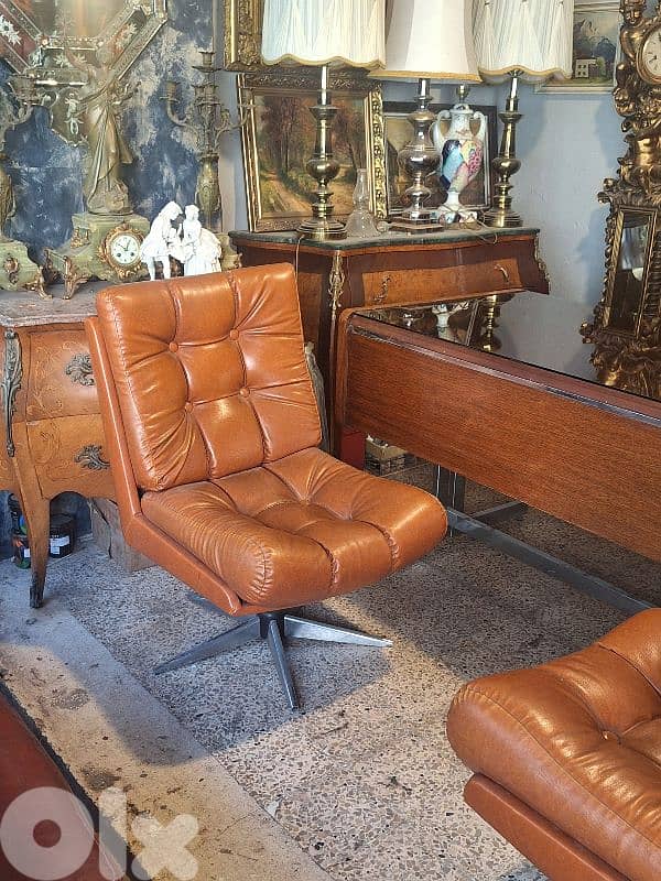 complete desk set 50s desk leather top with 3 leather chairs 3