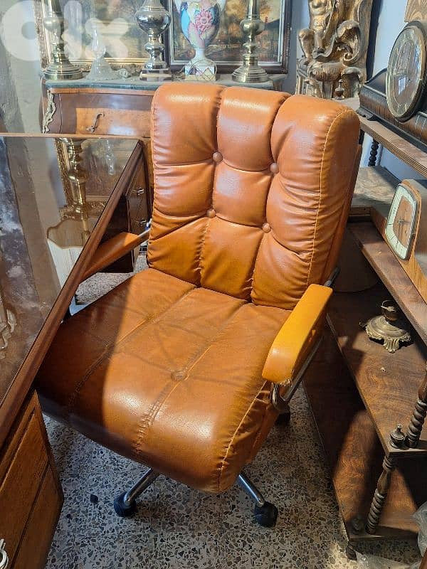 complete desk set 50s desk leather top with 3 leather chairs 5