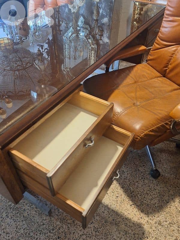 complete desk set 50s desk leather top with 3 leather chairs 6