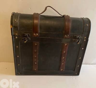 vintage wood and leather chest