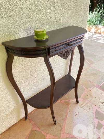 *Vintage Wooden Console Table with Drawer