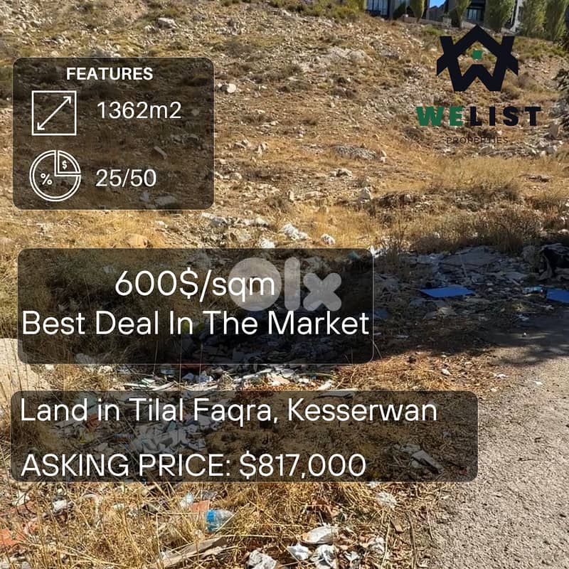 Land for sale in Tilal Faqra ارض للبيع في منطقة تلال فقرا 0