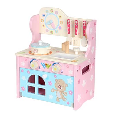 Wooden Mini Kitchen Playset With Utensils- طقم مطبخ خشبي صغير مع أدوات