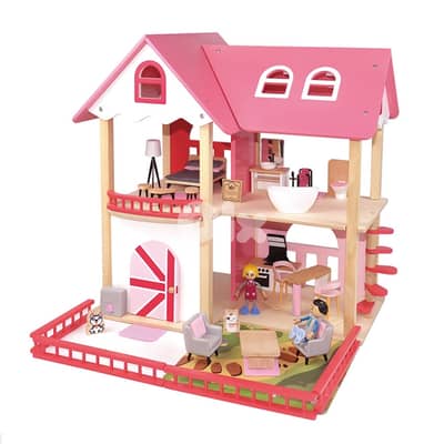 Wooden Doll House With Furniture 55.9x54x8 CM - منزل دمى خشبي مع أثاث