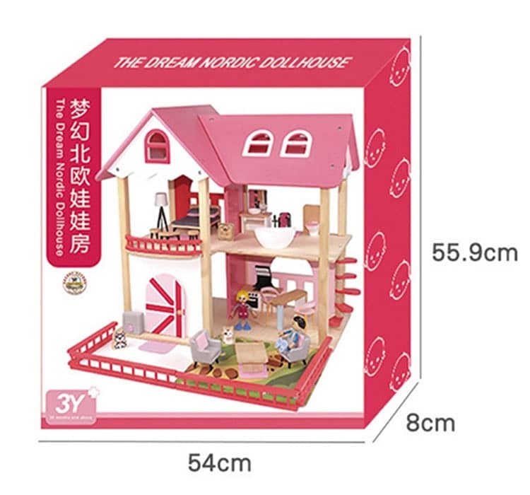 Wooden Doll House With Furniture 55.9x54x8 CM - منزل دمى خشبي مع أثاث 2