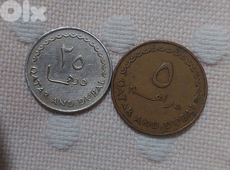 set of two coins Qatar& Dubai five& Twenty five Derham year 1966 1