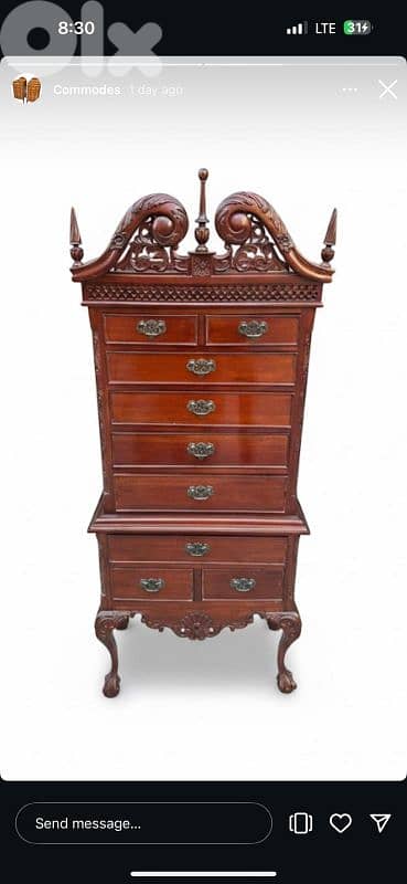 english drawer cabinetفاترين جوارير قطعة مميّزة شيبنديل انجليزي 0