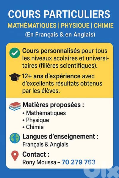 Private Tutoring – Math, Physics, Chemistry