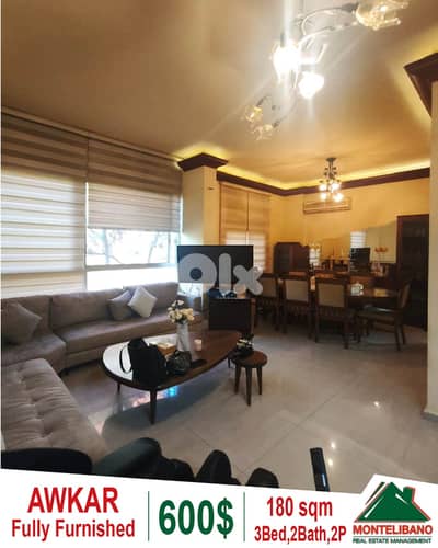 Fully Furnished 180 sqm Apartment For Rent in Awkar (عوكر)