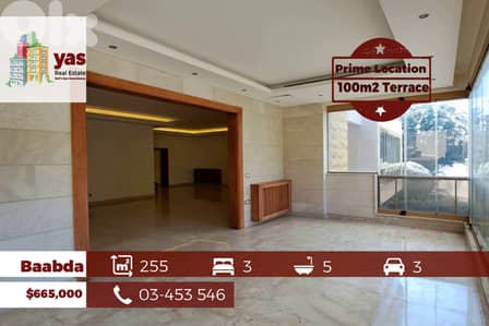 Baabda 255m2 | 100m2 Terrace | Prime Location | Calm Street  |OH