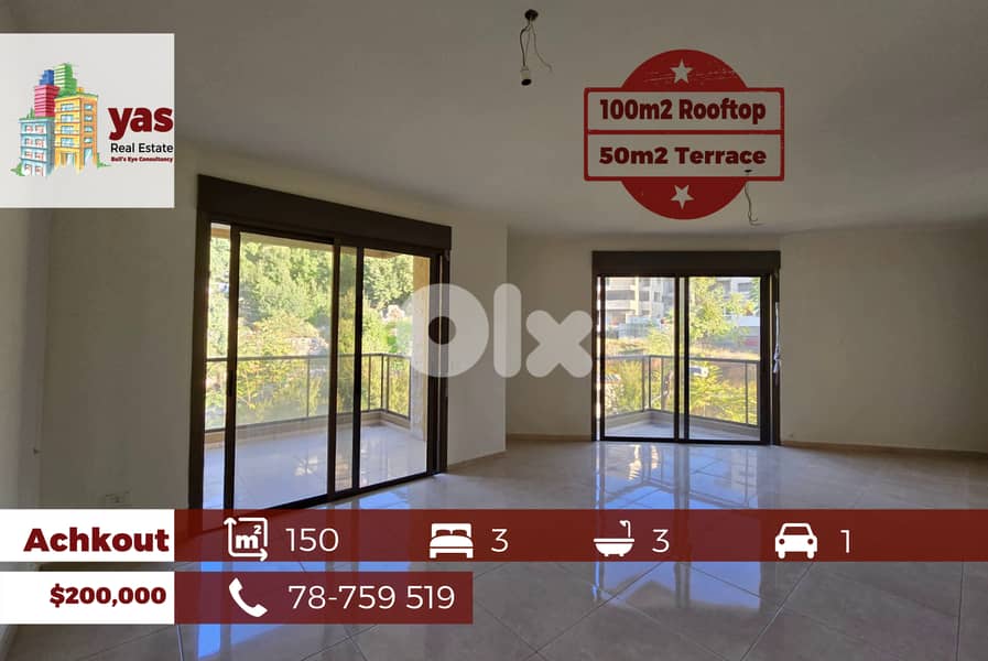 Achkout 150m2 | 100m2 Rooftop | 50m2 Terrace | Brand New | DA/EB 0
